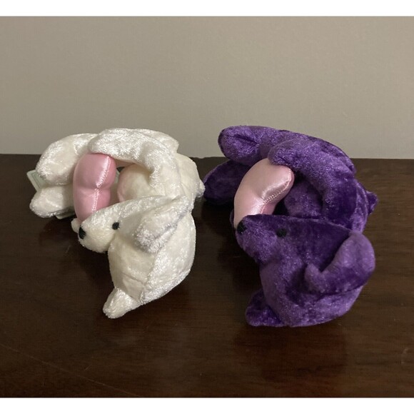 Lot of 2 Russ Berrie Russplus Lil Luv Sitting Bears Beanbag Pink Hearts Tags 6” - Picture 4 of 16